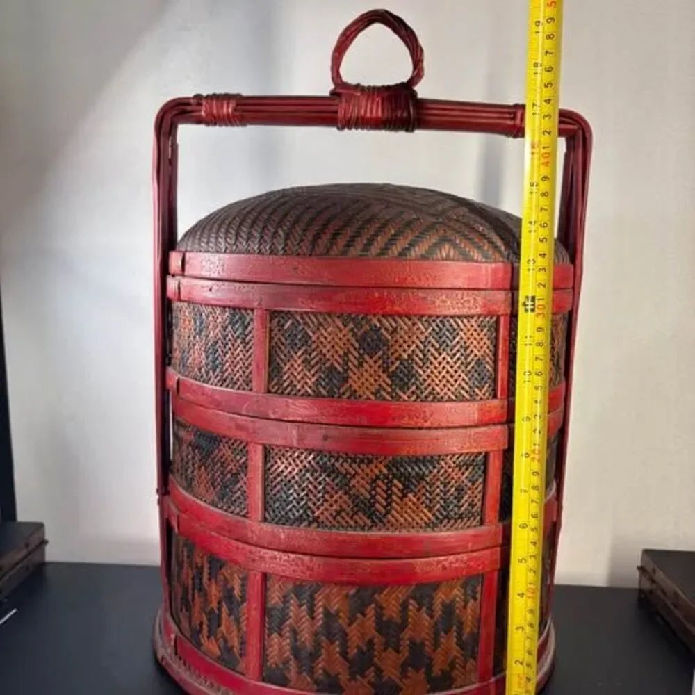 Chinese Wedding Basket 3-Tier Woven Antique